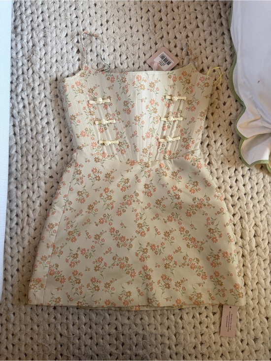 SAU LEE Dresses & Skirts - Floral Corset Mini Dress in Cream with Peach Blossoms